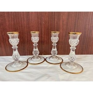 (4) Cristal D'Arques-Durand Crystal 6.5" Candlestick Holders with Gold Trim